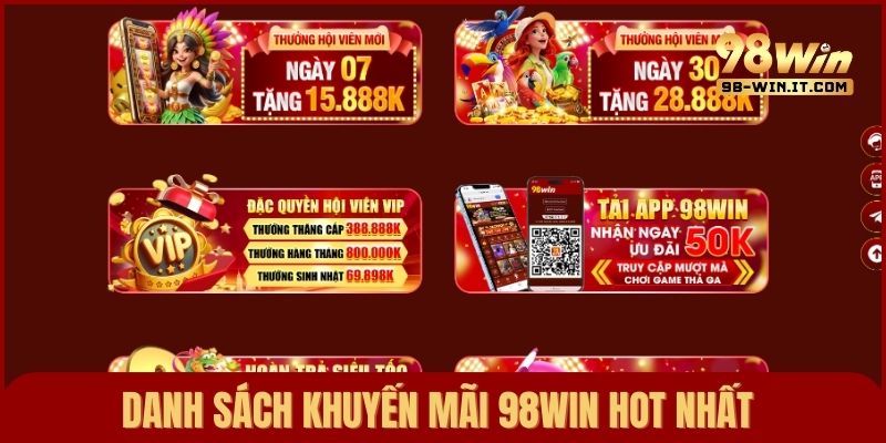 Danh sách khuyến mãi hot và giá trị nhất của 98win dành cho người mới lẫn người chơi lâu năm