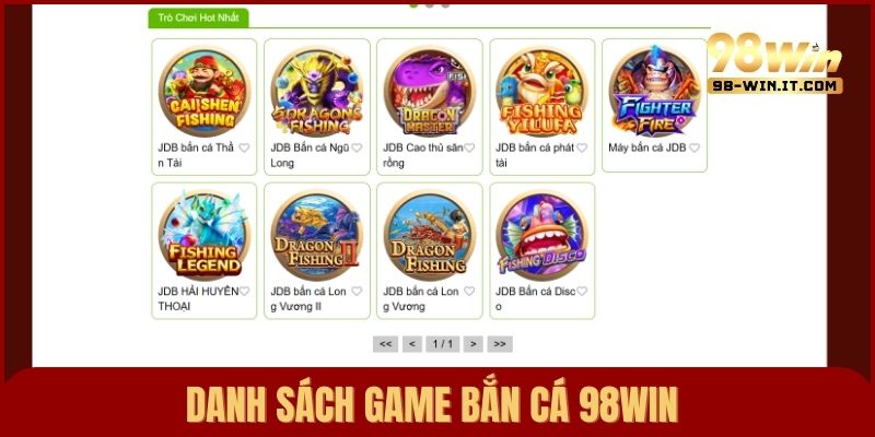 Danh sách game bắn cá đổi thưởng phổ biến tại 98win được người chơi yêu thích