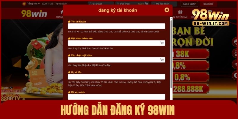 Giao diện các bước đơn giản để đăng ký tài khoản thành viên nhà cái