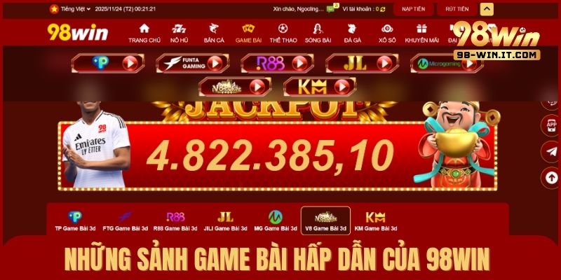 Những sảnh game bài hấp dẫn của 98win cung cấp hàng loạt trò chơi chất lượng
