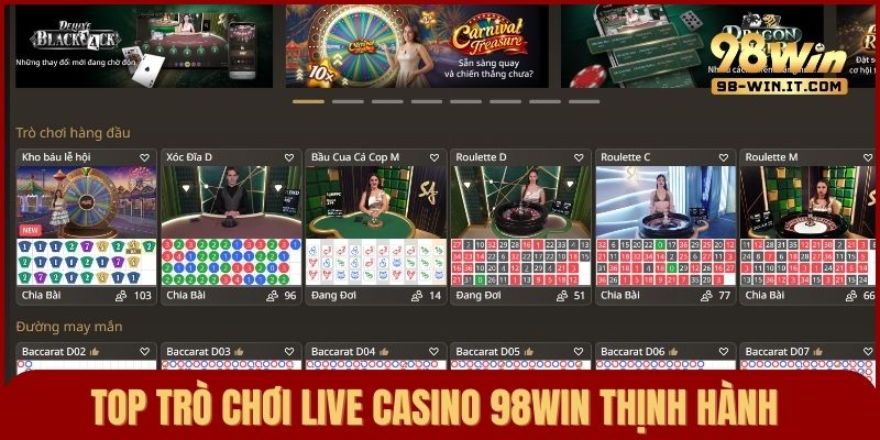 Top trò chơi Casino Live thịnh hành nhất nên tham gia